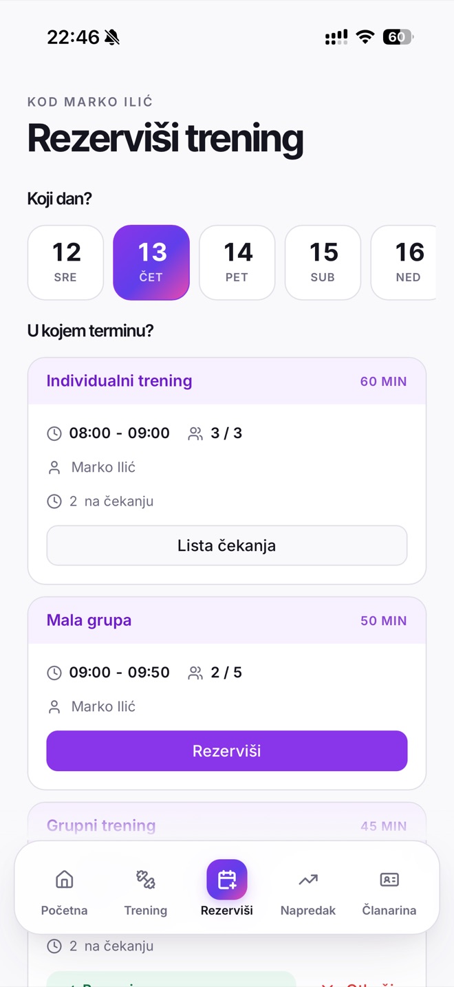 Vežbač rezerviše termin sa listom čekanja