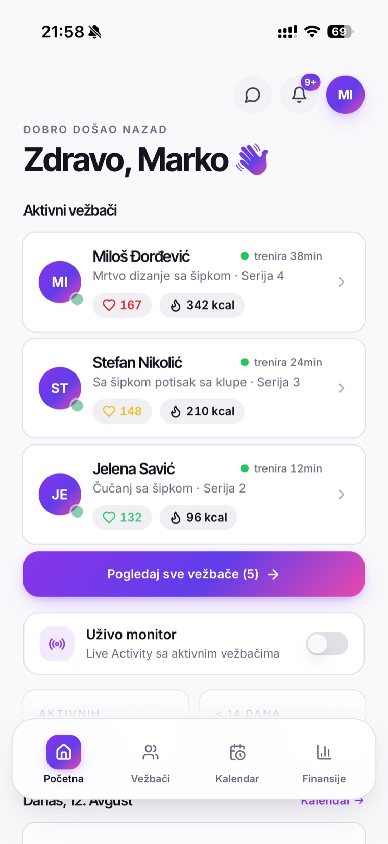 FitLink: aktivni vežbači uživo, puls i kalorije