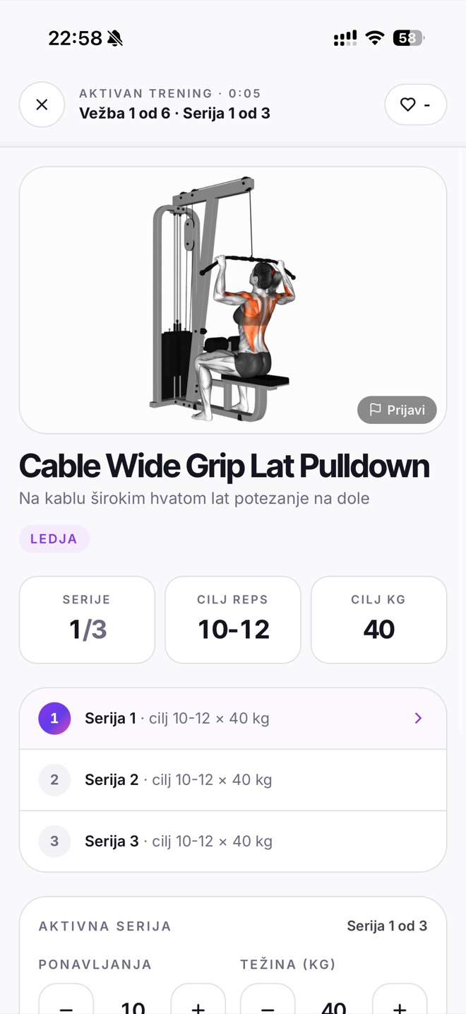Aktivna vežba sa animacijom i ciljem